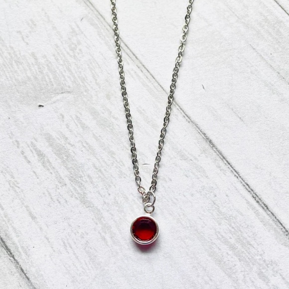 July Swarovski Crystal Necklace, Ruby Swarovski Crystal, Handmade - Picture 2 of 5
